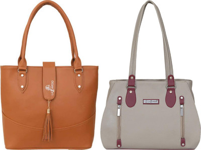 Lazzaroo Women Tan, Beige Shoulder Bag(Pack of: 2)