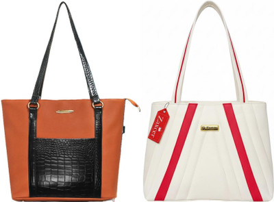 Zaxcer Women Tan, White Handbag(Pack of: 2)