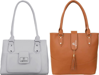 Lazzaroo Women Grey, Tan Shoulder Bag(Pack of: 2)