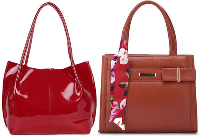 Trendycraft Women Tan, Red Handbag(Pack of: 2)