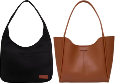 Trendycraft Women Black, Tan Shoulder Bag(Pack of: 2)