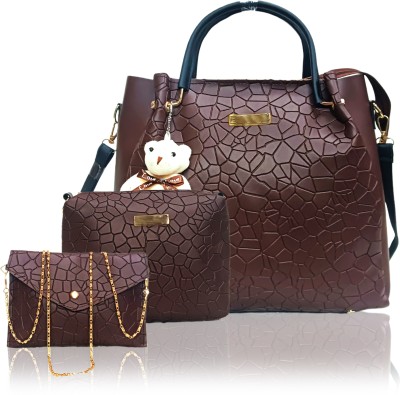 Flawo Women Brown Handbag(Pack of: 3)