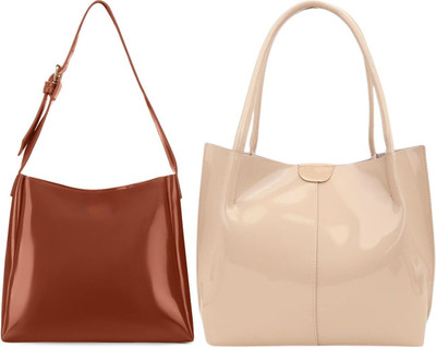 Trendycraft Women Beige, Tan Handbag(Pack of: 2)