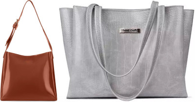 Trendycraft Women Grey, Tan Shoulder Bag(Pack of: 2)