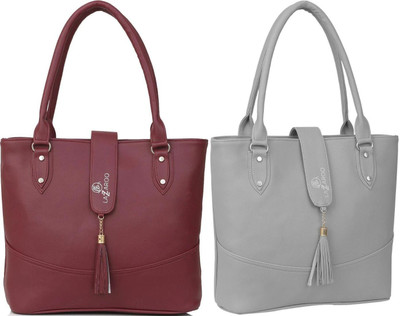Lazzaroo Women Maroon, Grey Shoulder Bag(Pack of: 2)