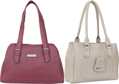 Lazzaroo Women Maroon, White Shoulder Bag(Pack of: 2)