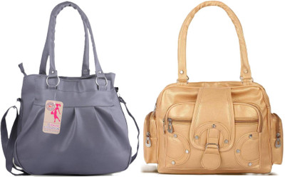 MSK Collection Women Grey, Gold Messenger Bag(Pack of: 2)