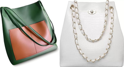 Trendycraft Women Green, White Shoulder Bag(Pack of: 2)