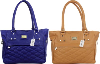 house of common Women Blue, Tan Hand-held Bag(Pack of: 2)