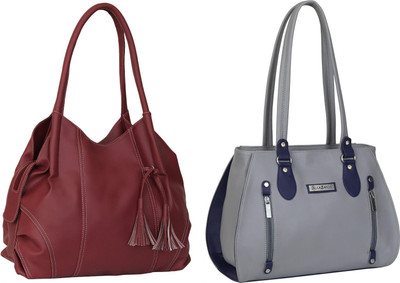 Lazzaroo Women Maroon, Grey Shoulder Bag(Pack of: 2)