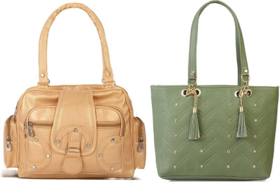 MSK Collection Women Gold, Green Messenger Bag(Pack of: 2)