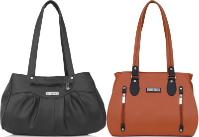 Lazzaroo Women Black, Tan Shoulder Bag(Pack of: 2)
