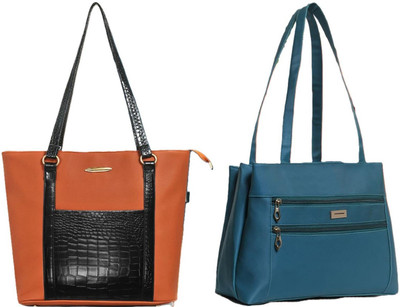 Zaxcer Women Tan, Blue Handbag(Pack of: 2)