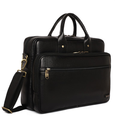 Stamp Genuine Leather Black Metro Executive Laptop Bag Pro Edition for Adults Unisex Waterproof Laptop Sleeve/Cover(Black, 17 inch)