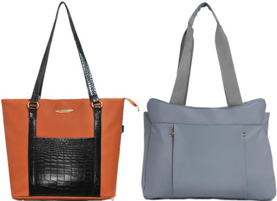 Zaxcer Women Tan, Grey Handbag(Pack of: 2)