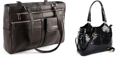 CIMONI Women Brown, Black Handbag(Pack of: 2)