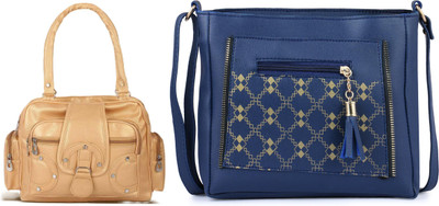 MSK Collection Women Gold, Blue Messenger Bag(Pack of: 2)