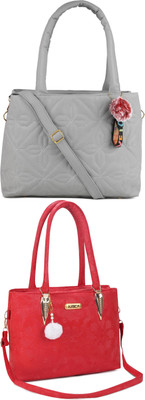 Plama Women Grey, Red Handbag