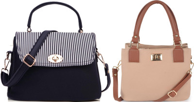 Dotiq Women Black, Beige Handbag(Pack of: 2)