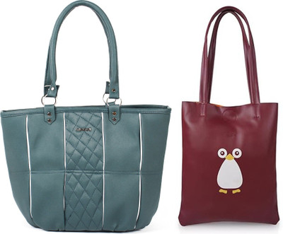 CIMONI Women Maroon, Green Tote(Pack of: 2)
