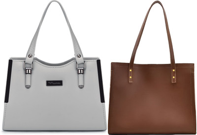 Trendycraft Women Tan, Grey Tote(Pack of: 2)