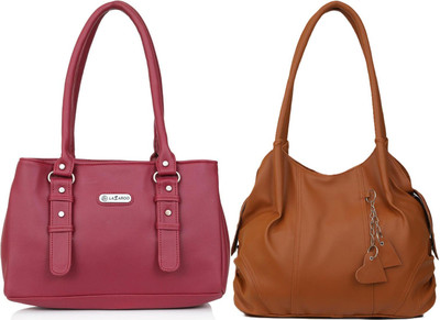 Lazzaroo Women Red, Tan Shoulder Bag(Pack of: 2)