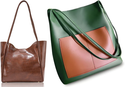 Trendycraft Women Green, Tan Shoulder Bag(Pack of: 2)