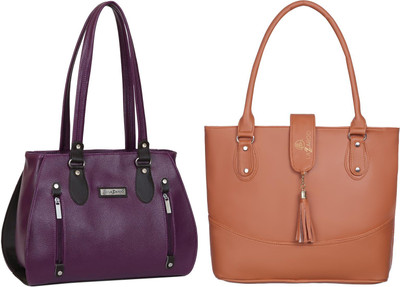 Lazzaroo Women Purple, Tan Shoulder Bag(Pack of: 2)