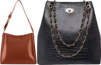 Trendycraft Women Black, Tan Shoulder Bag(Pack of: 2)