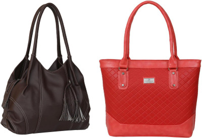 Lazzaroo Women Brown, Red Shoulder Bag(Pack of: 2)