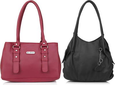 Lazzaroo Women Red, Black Shoulder Bag(Pack of: 2)