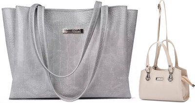 Trendycraft Women Grey, White Shoulder Bag(Pack of: 2)