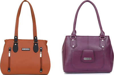 Lazzaroo Women Tan, Purple Shoulder Bag(Pack of: 2)