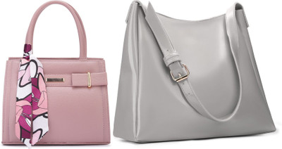 Trendycraft Women Pink, Grey Handbag(Pack of: 2)