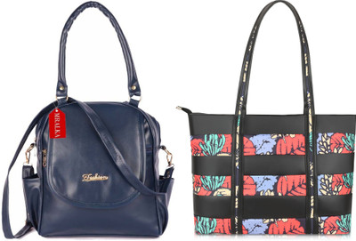 M R ALKA Women Black, Blue Handbag(Pack of: 2)