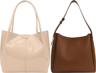 Trendycraft Women Beige, Tan Handbag(Pack of: 2)