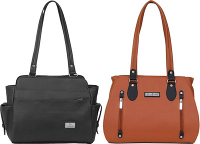 Lazzaroo Women Black, Tan Shoulder Bag(Pack of: 2)