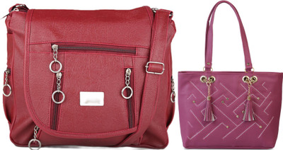 MSK Collection Women Maroon, Pink Messenger Bag(Pack of: 2)