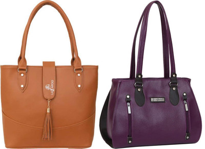 Lazzaroo Women Tan, Purple Shoulder Bag(Pack of: 2)