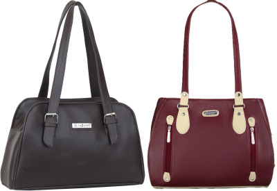 Lazzaroo Women Brown, Maroon Shoulder Bag(Pack of: 2)