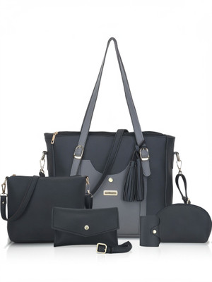 DIXON Women Black, Grey Hand-held Bag(Pack of: 5)