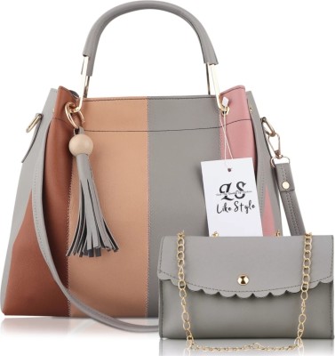 TCRAZY Women Grey Handbag(Pack of: 2)