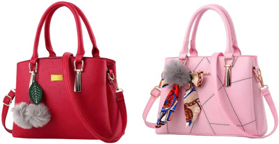 Plama Women Red, Pink Handbag(Pack of: 2)