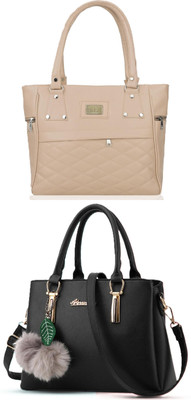 KSC Women Beige, Black Handbag