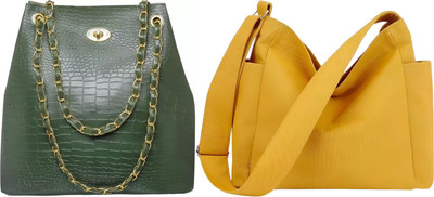 Trendycraft Women Yellow, Green Tote(Pack of: 2)