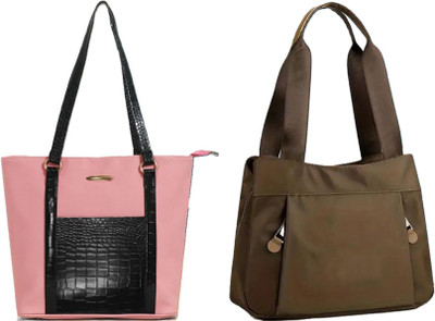 Zaxcer Women Pink, Brown Handbag(Pack of: 2)
