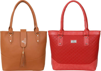 Lazzaroo Women Tan, Red Shoulder Bag(Pack of: 2)