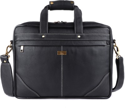 FASHION VILLA Laptop Bag for Men - Genuine Leather Office Bag with Multiple Compartments Waterproof Messenger Bag(Black, 25 L)
