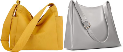 Trendycraft Women Yellow, Grey Shoulder Bag(Pack of: 2)