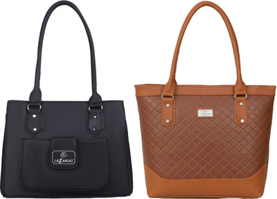 Lazzaroo Women Black, Tan Shoulder Bag(Pack of: 2)